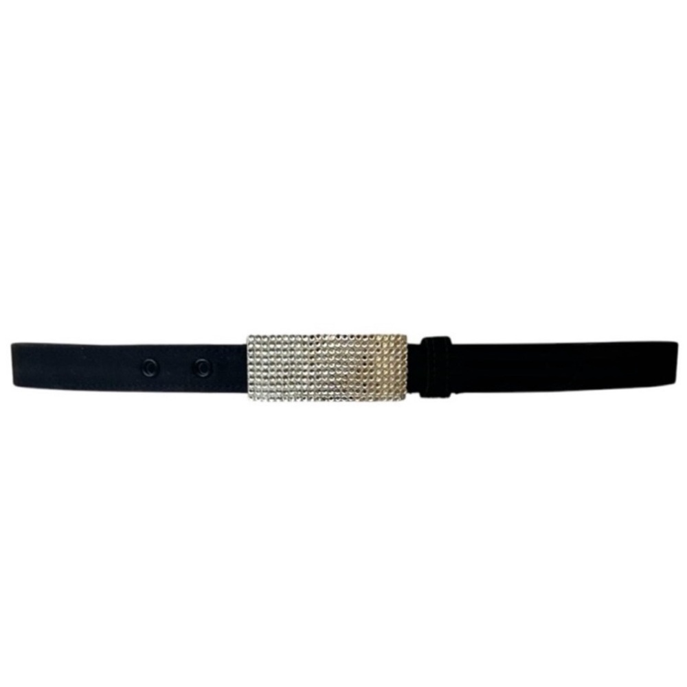 WCM for Saks Fifth Avenue Vintage Black Satin Silver Crystal Buckle Belt